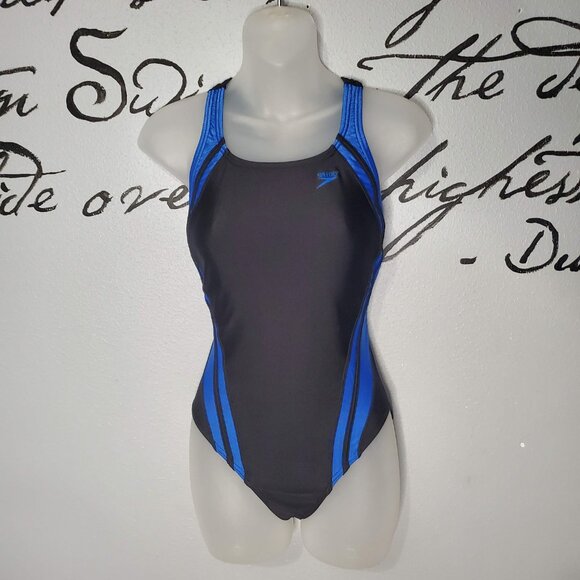 Speedo Black & Blue Quantum Splice One Piece Swimsuit, S - Picture 1 of 6